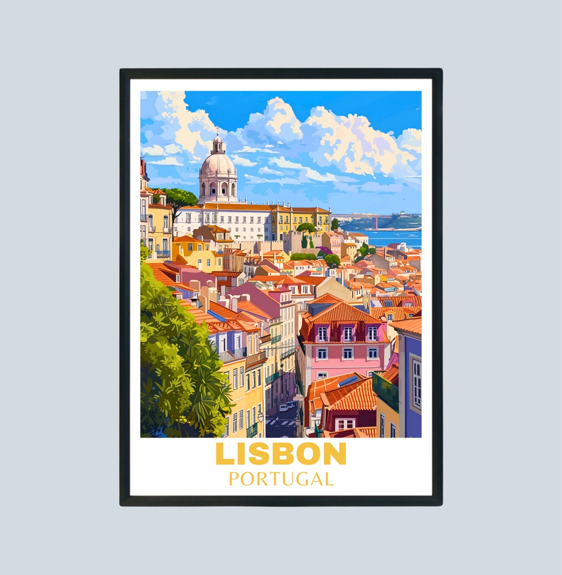 Lisbon Portugal Rooftop View Historic Dome River Cityscape Poster
