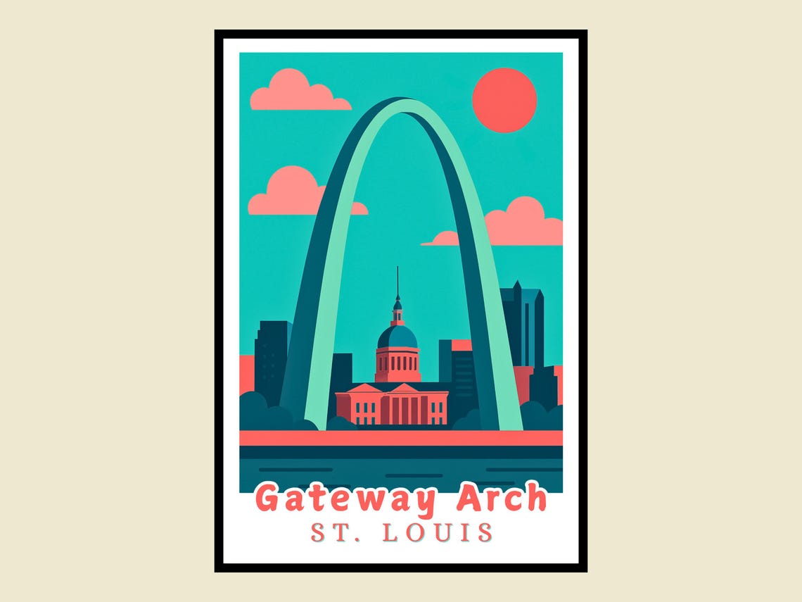 St Louis Gateway Arch Travel Poster Retro City Landmark Skyline Art
