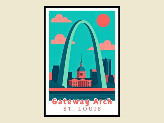 St Louis Framed Poster Gateway Arch Art Print Travel Missouri Cityscape Wall Landmark Decor Gift Gifts