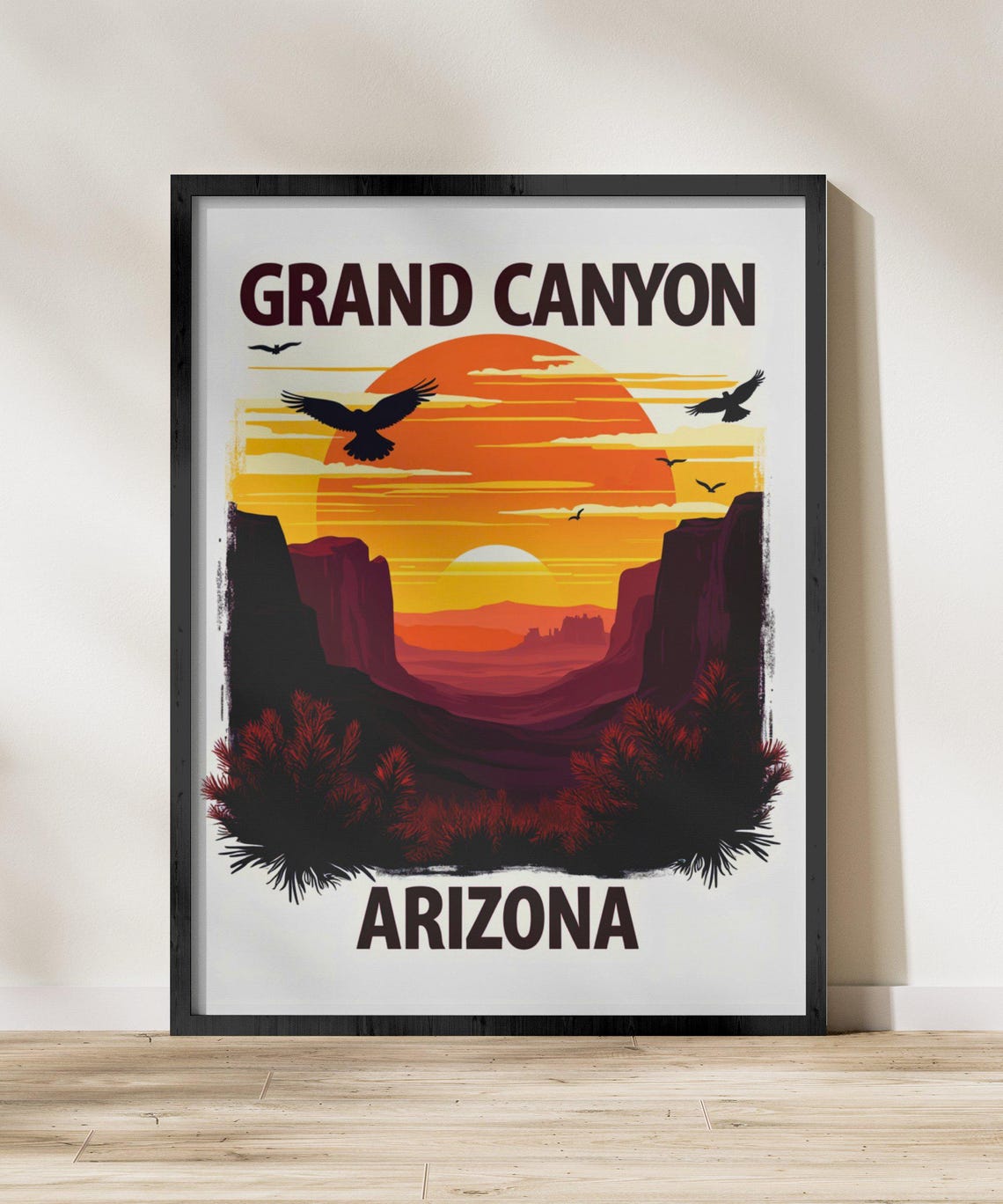Grand Canyon Arizona Sunset Desert Cliffs Soaring Eagles Poster - Image 2