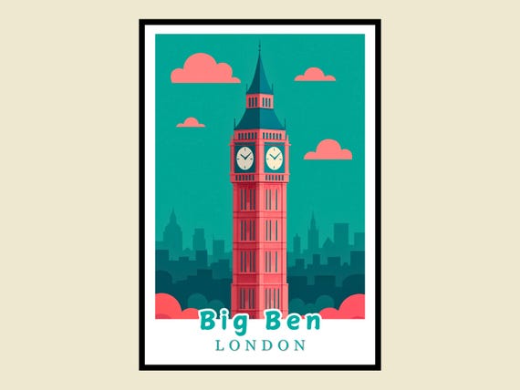 Big Ben Framed Poster London Travel Print United Kingdom Art Landmark Wall Decor Cityscape Artwork Vintage Souvenir