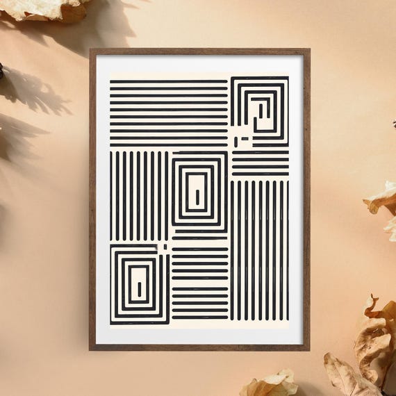 Minimalist Wall Art Geometric Line Modern Abstract Black And White Decor Boho Neutral Print