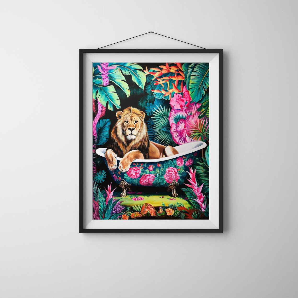 Lion Bathroom Wall Art, Tropical Funny Poster