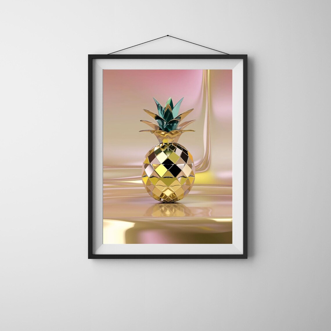 Pineapple Disco Wall Art Funky Fruit Print Gold Tropical Poster Boho Kitchen Modern Retro Decor