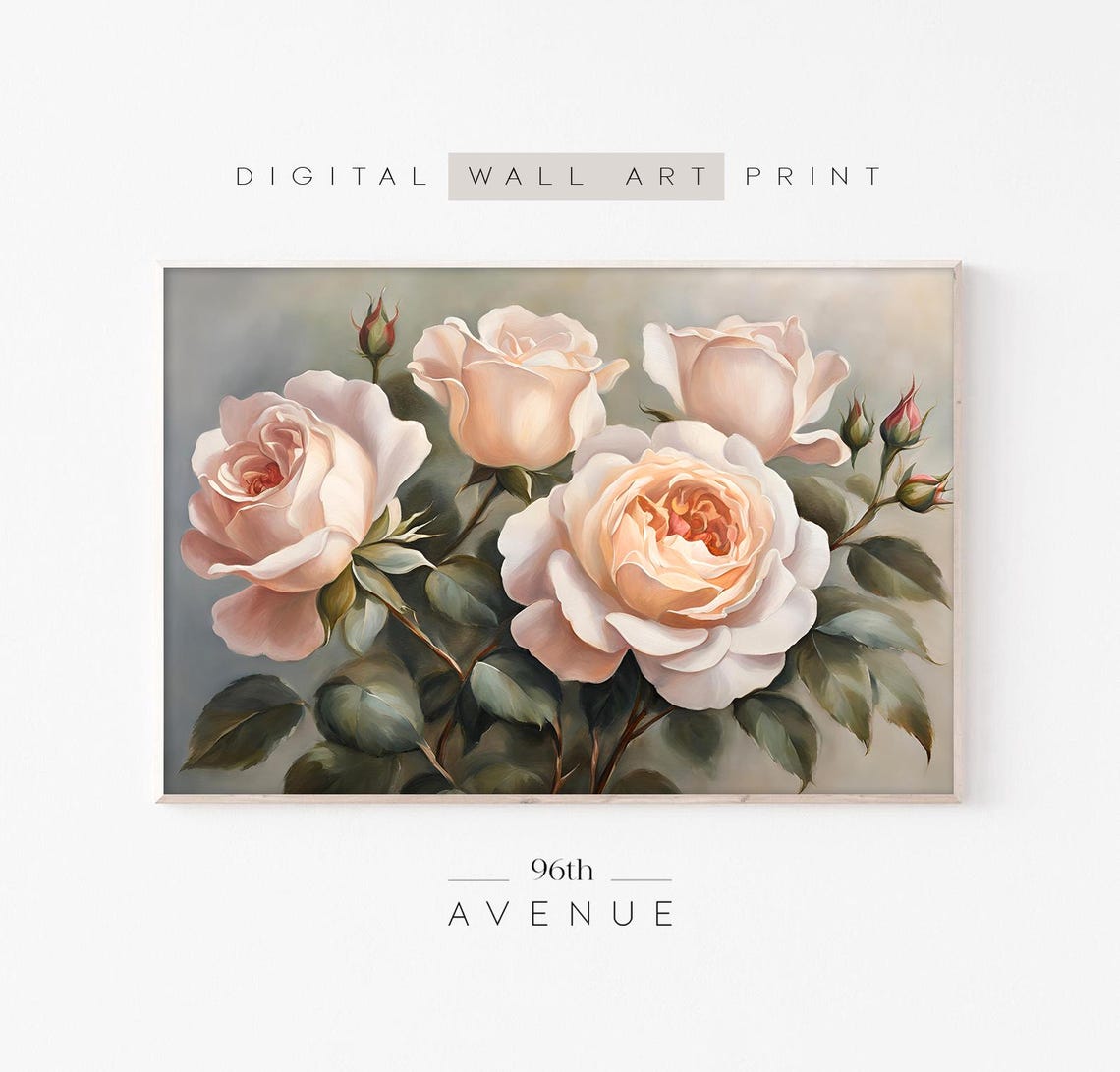 Blush Pink Rose Cluster Still Life Painting Neutral Floral Wall Poster