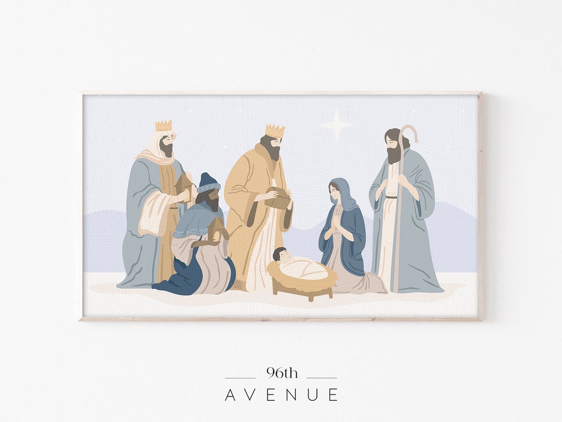 Minimalist Nativity Scene with Three Wise Men Christmas Art Poster