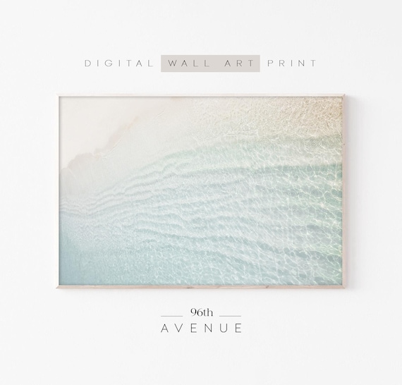 Aerial Clear Turquoise Water Over White Sand Minimal Beach Travel Poster