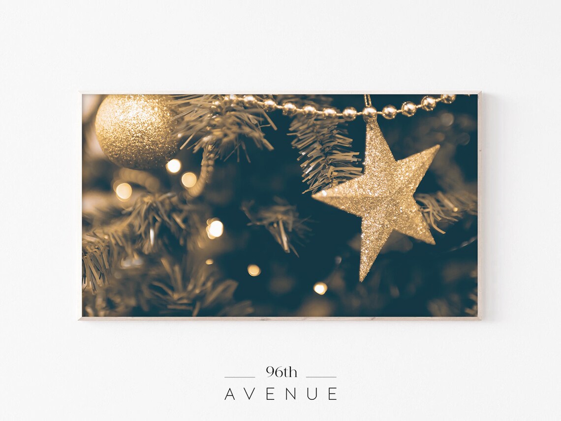 Christmas Branches With Gold Ornaments Art Print