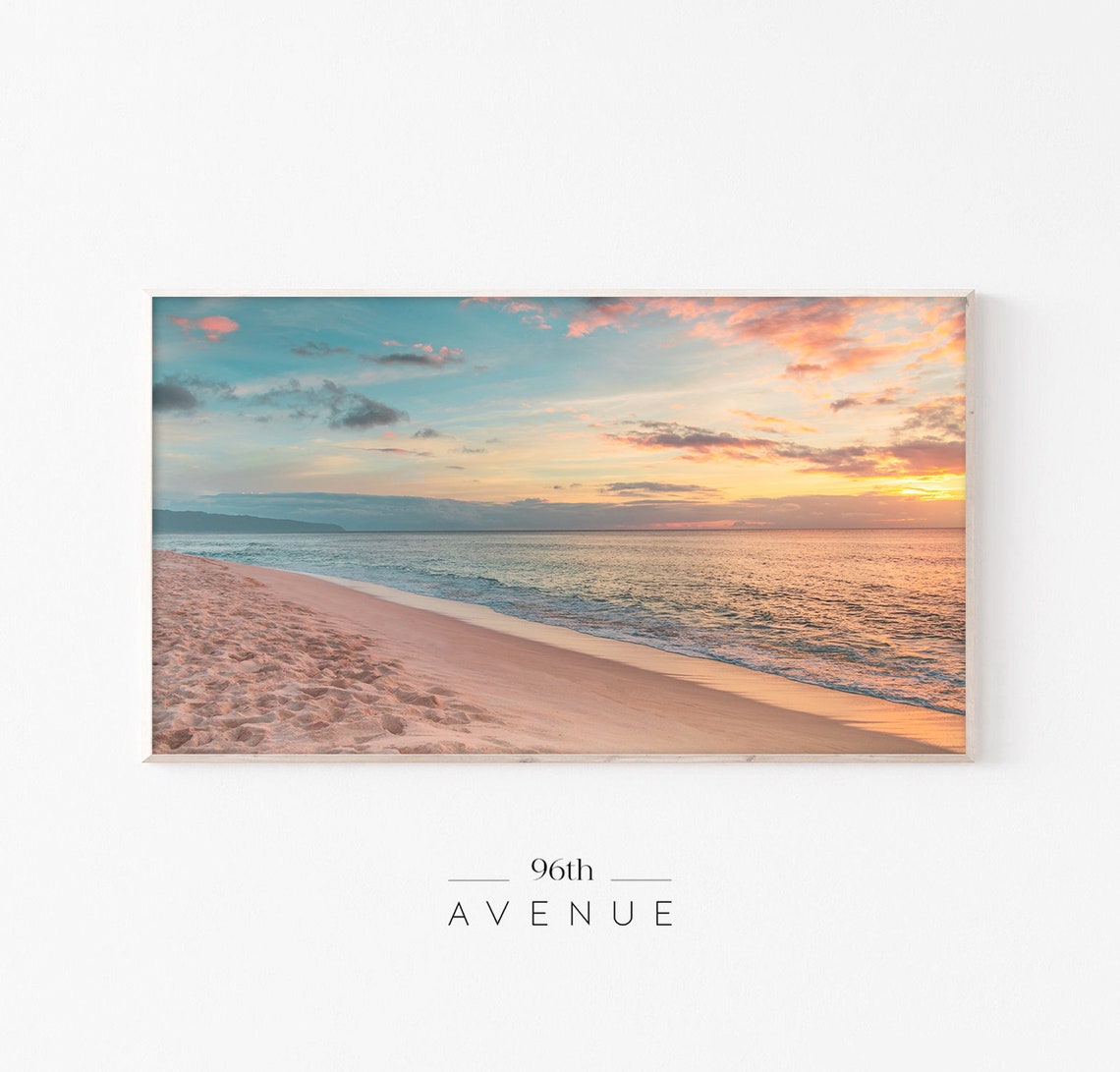 Colorful Beach Sunset With Dramatic Pink Clouds Ocean Poster