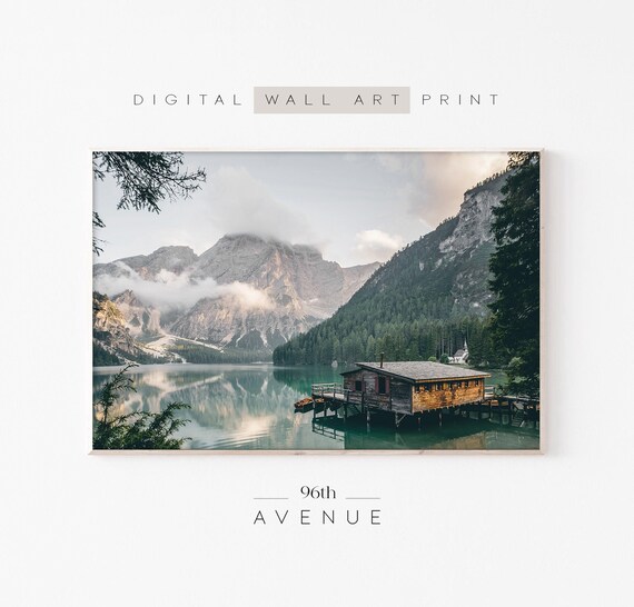 Mountain Lake Landscape Print Large Lake House Wall Art Nature Poster Instant
