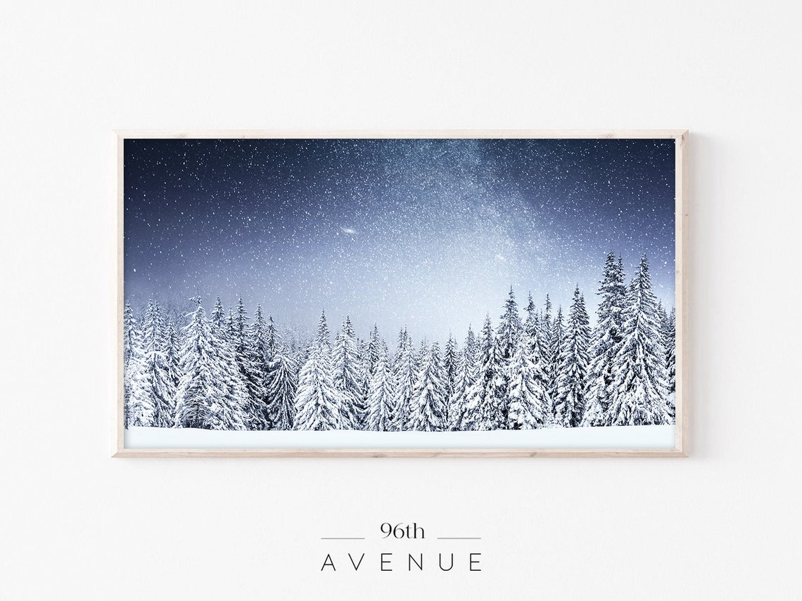 Snowy Pine Forest Under Starry Night Sky Magical Christmas Poster