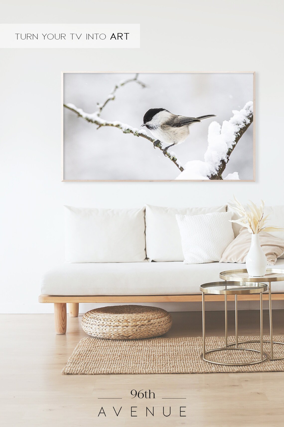 Small Songbird Perched on Snowy Branch Winter Wildlife Photo Poster - Image 2