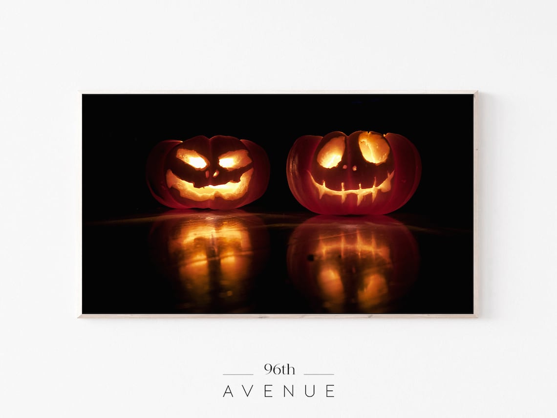 Two Glowing Jack O Lanterns in the Dark Spooky Halloween Photo Poster