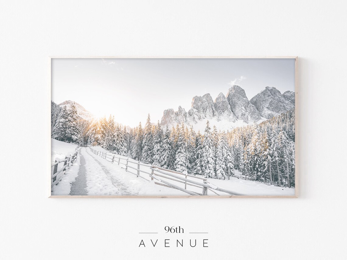 Winter Sunset Mountain Snowy Trees Travel Poster
