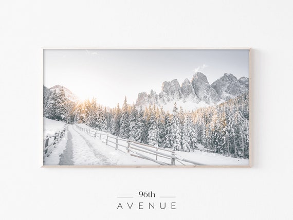 Winter Sunset Mountain Snowy Trees Travel Poster