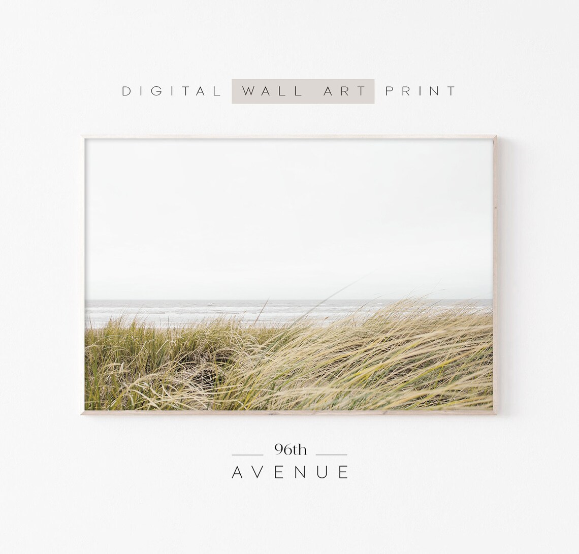 Neutral Beach Grass Coastal Landscape Art Print