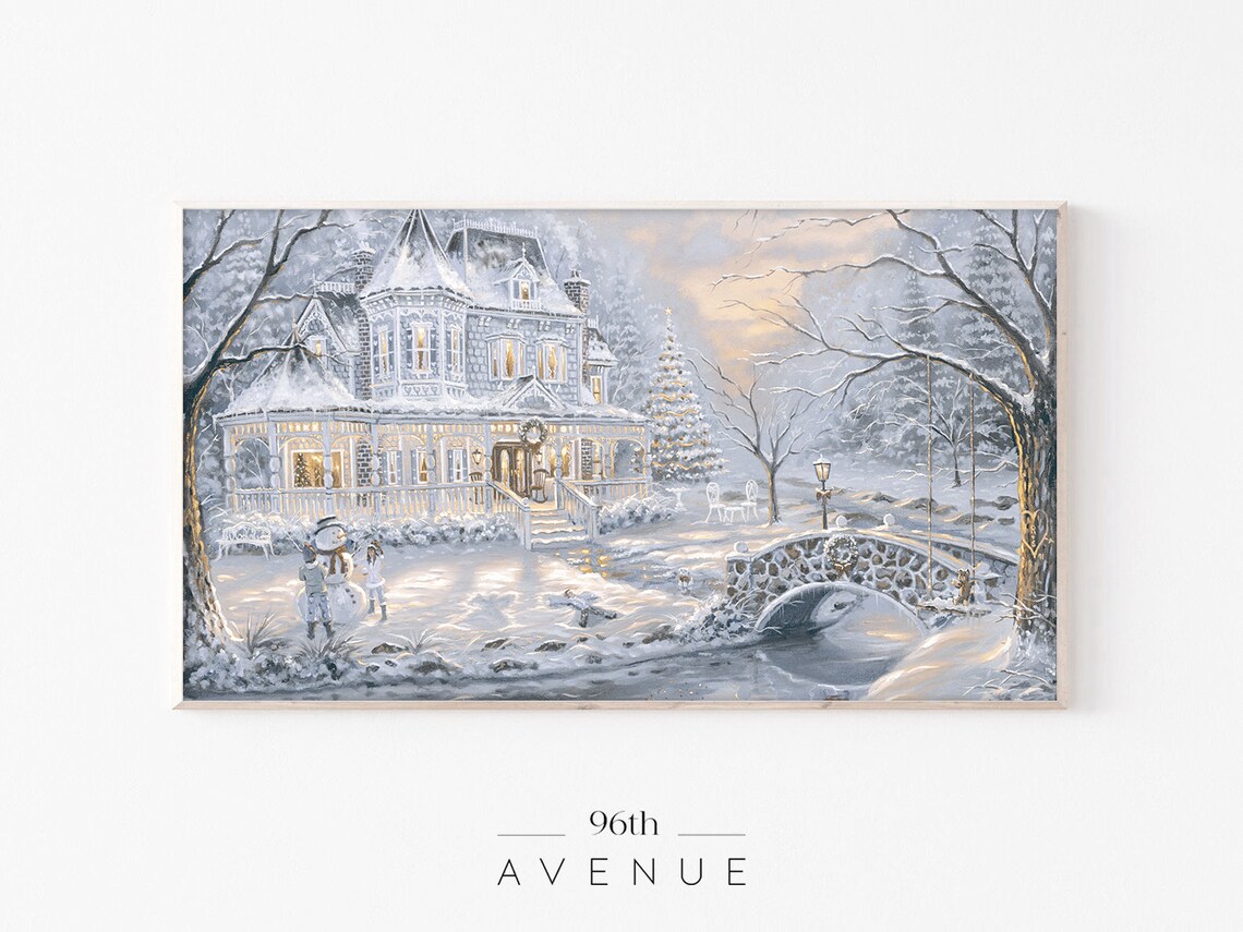 Christmas Antique Winter Landscape Oil Painting Art