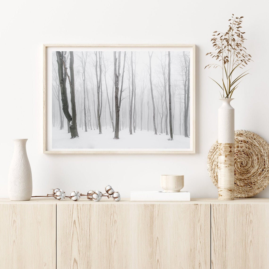 Snowy Winter Forest Bare Trees in Fog Minimalist Photography Poster - Image 2
