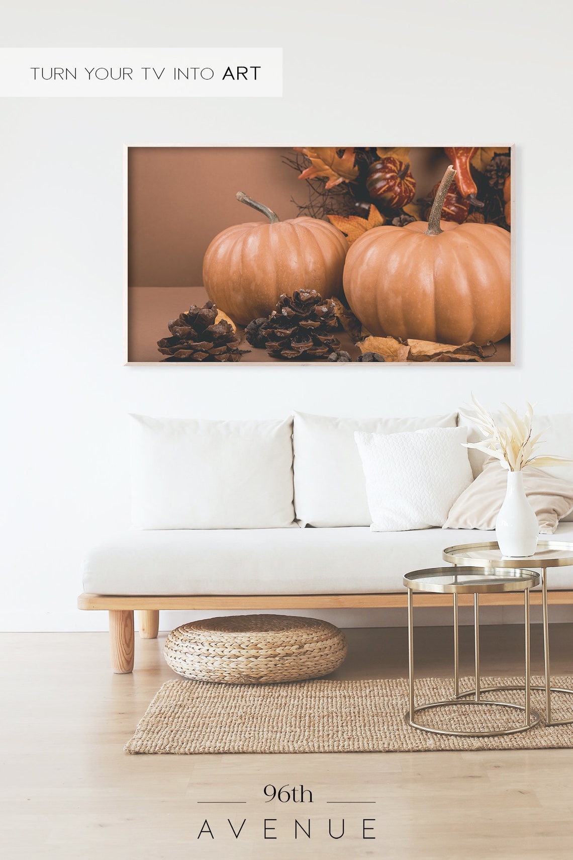 Warm Rustic Pumpkins Pinecones Autumn Harvest Still Life Poster - Image 2