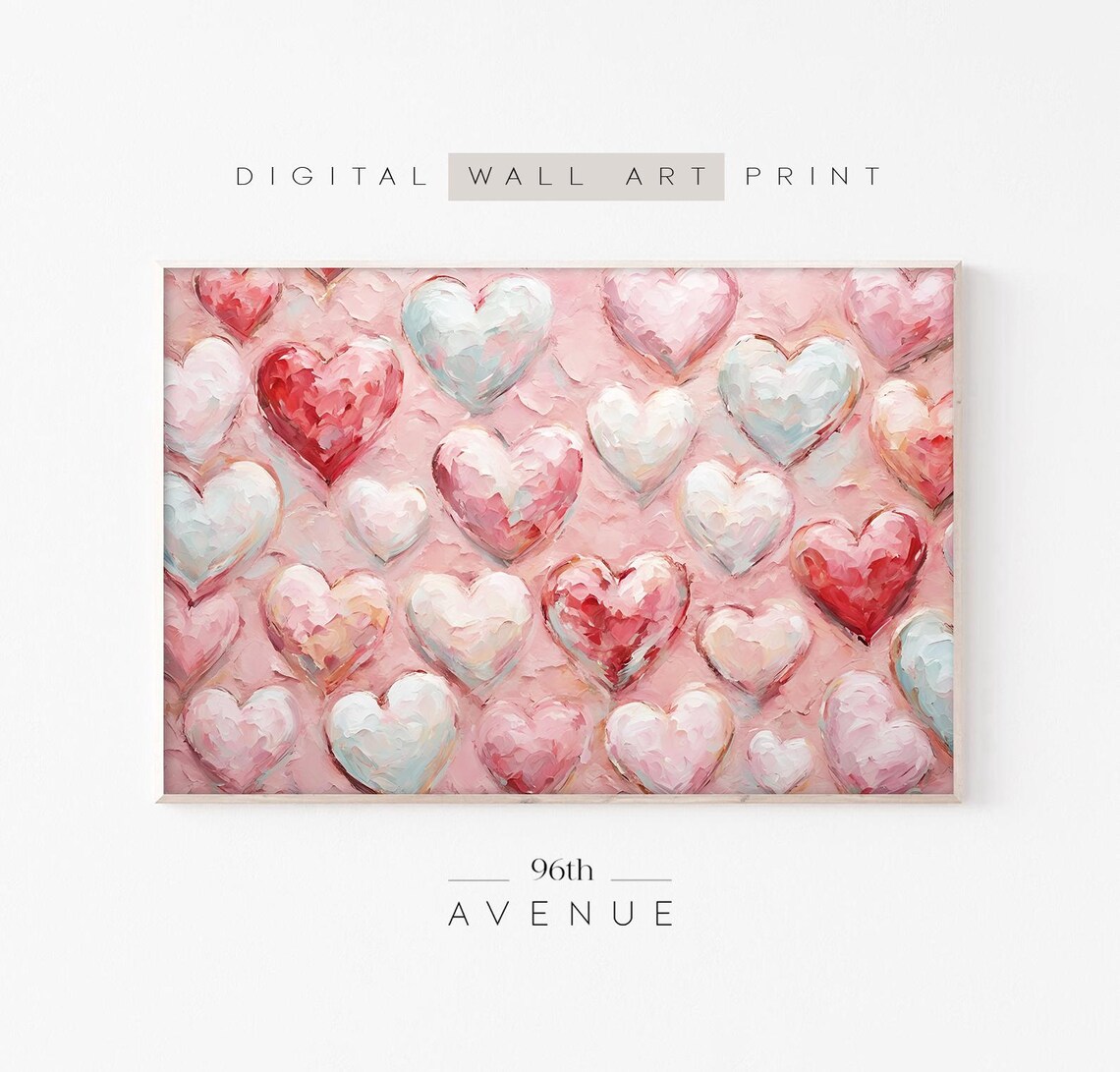 Pastel Hearts in Pink White Red Blue Sweet Valentine Art Print