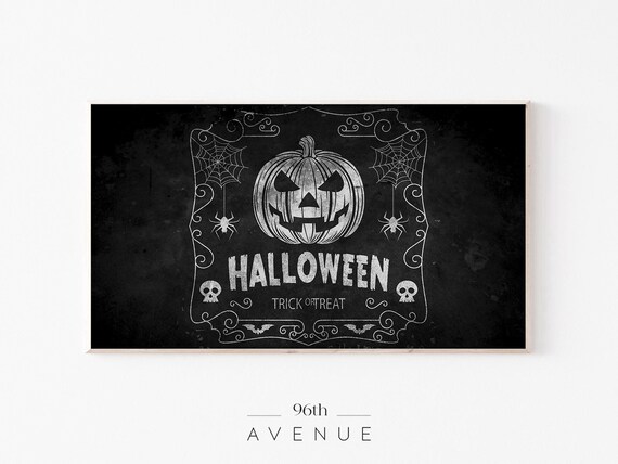 Vintage Halloween Trick Or Treat Chalkboard Pumpkin Skull Poster