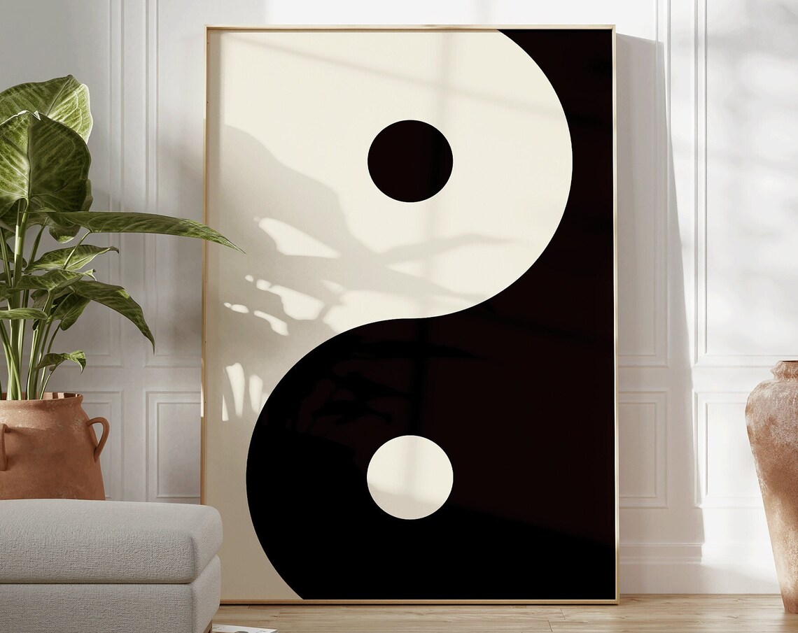 Yin Yang Black and Cream Minimalist Zen Symbol Abstract Poster