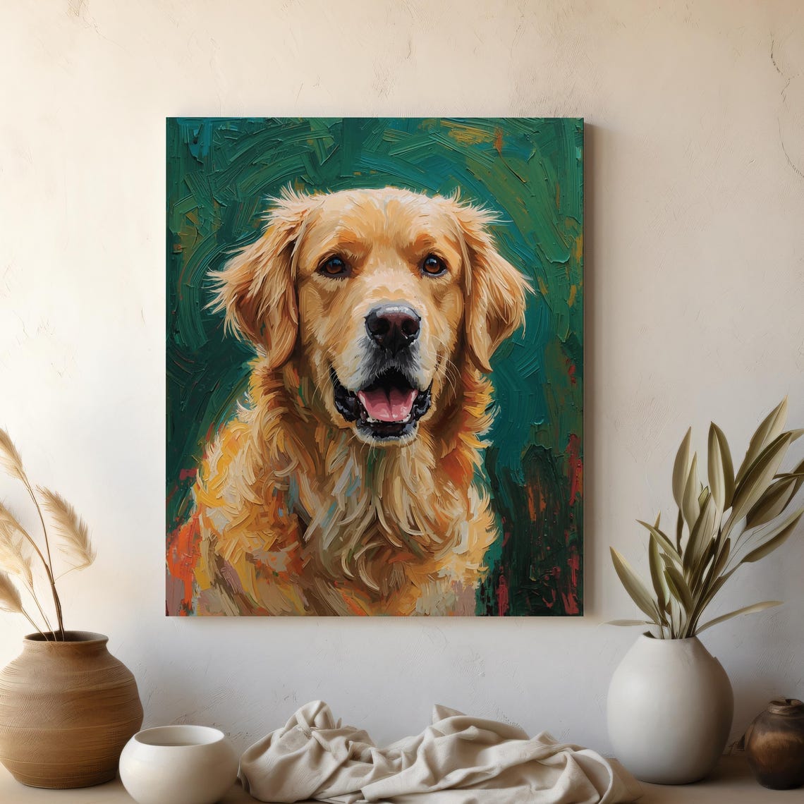 Happy Golden Retriever Smiling Painterly Dog Portrait Gift Poster
