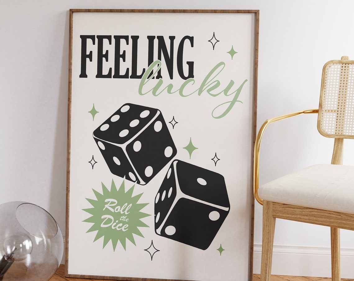 Feeling Lucky Roll the Dice Retro Black Typography Quote Poster