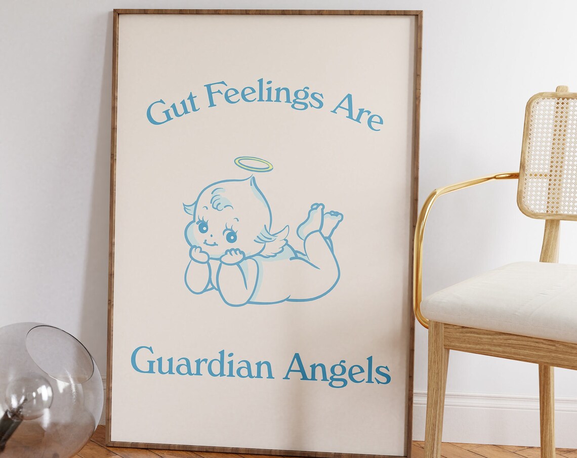Gut Feelings Are Guardian Angels Blue Kewpie Cherub Quote Poster
