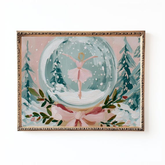 Nursery Wall Art Ballerina Snow Globe Christmas Kids Room Decor Pink Ballet Instant Unique Gift For Her