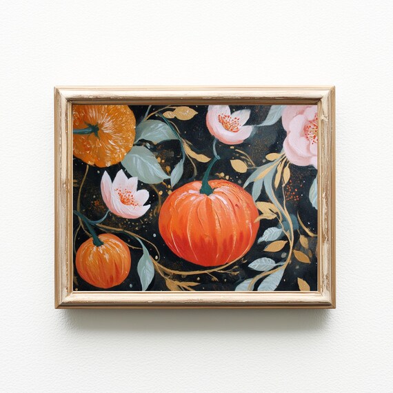 Vintage Halloween Pumpkin Print Rustic Autumn Wall Art