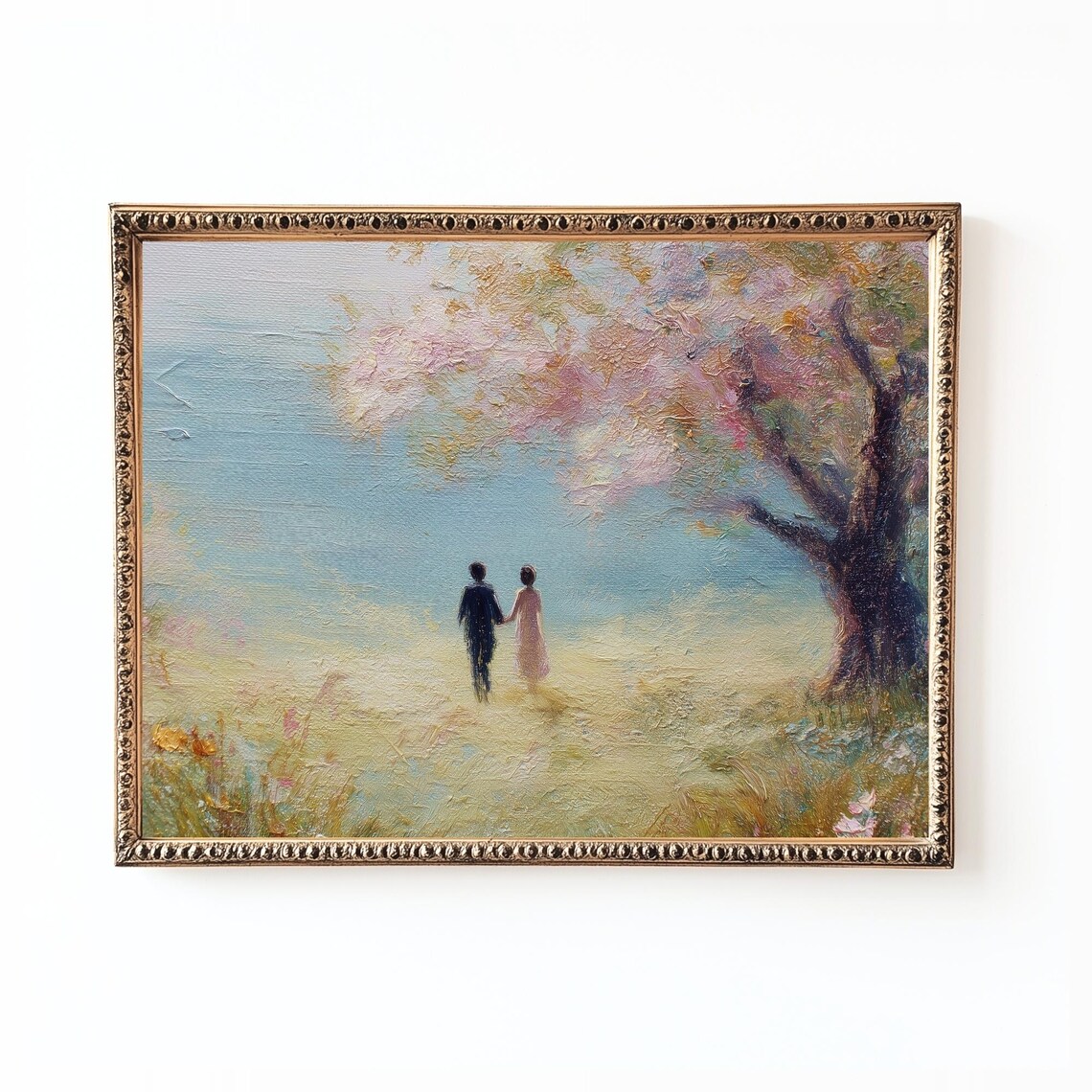 Cherry Blossom Love, Romantic Couple Art Print