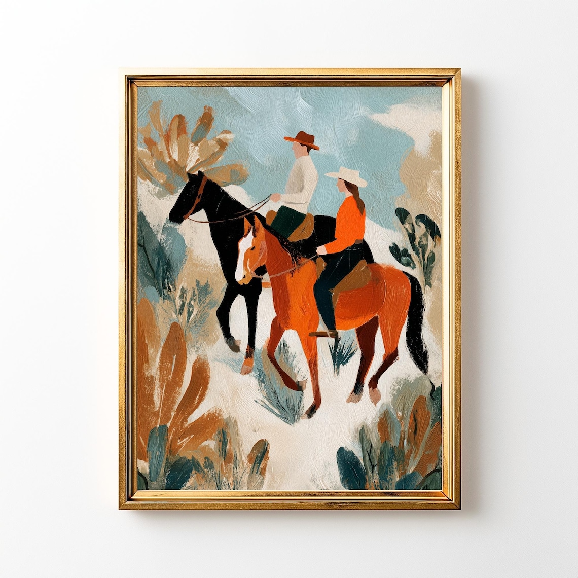 Western Horseback Couple Riding Through Desert Boho Romance Poster