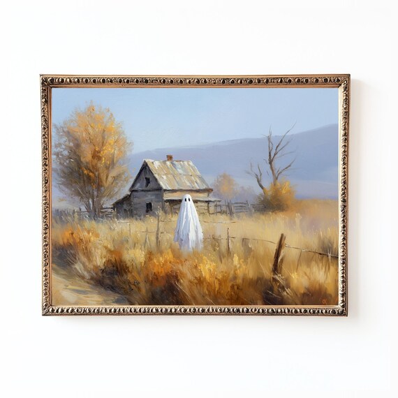 Vintage Halloween Print Spooky Autumn Landscape