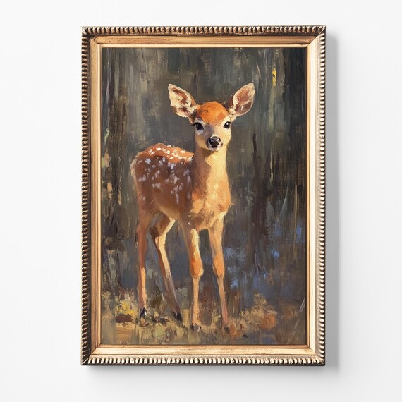 Vintage Deer Painting, French Country Nursery Art Print