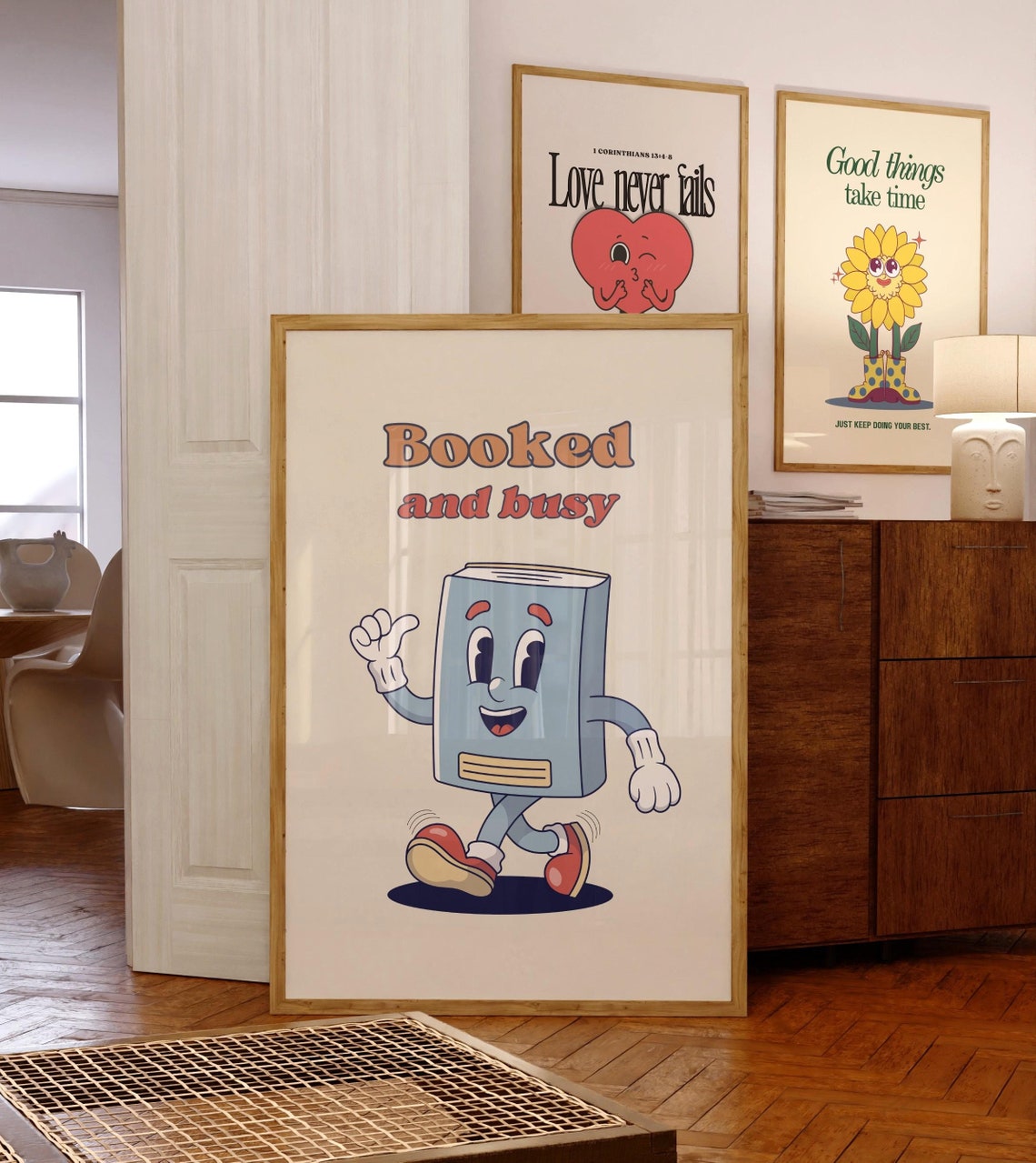 Booked And Busy Retro Book Mascot Reading Classroom Quote Poster
