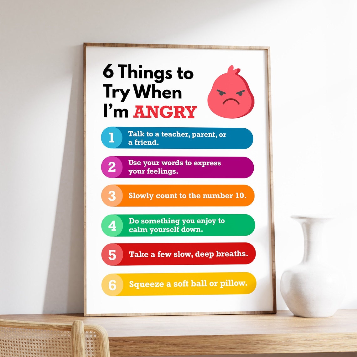 Kids Anger Management 6 Calm Down Strategies Chart Decor Poster