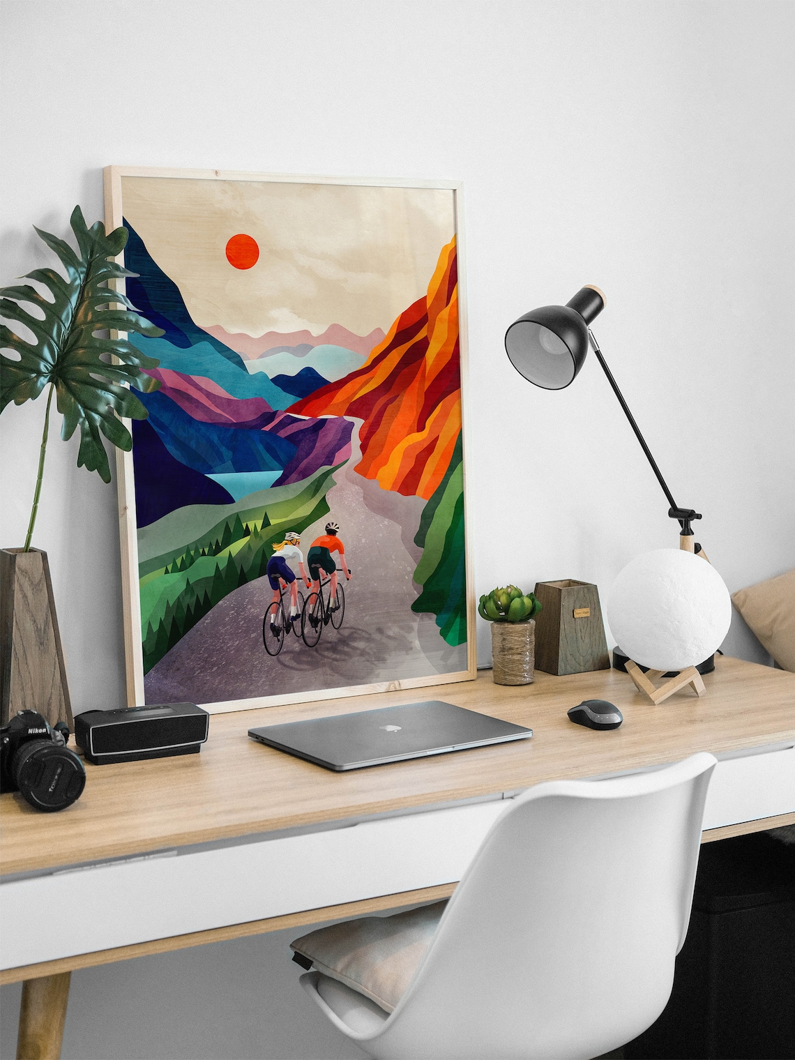 Cycling Couple Art Print, High in the Mountains - Image 4