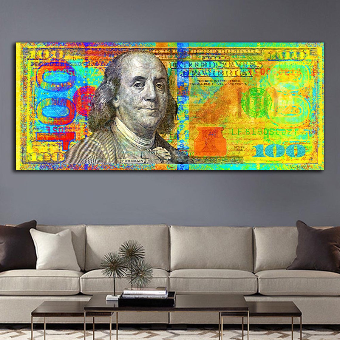 Neon Hundred Dollar Bill Benjamin Franklin Pop Art Money Wall Art
