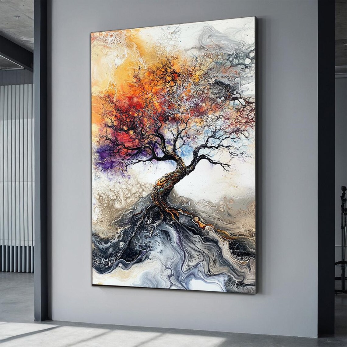 Abstract Autumn Tree Of Life With Marble Swirl Roots Art Poster