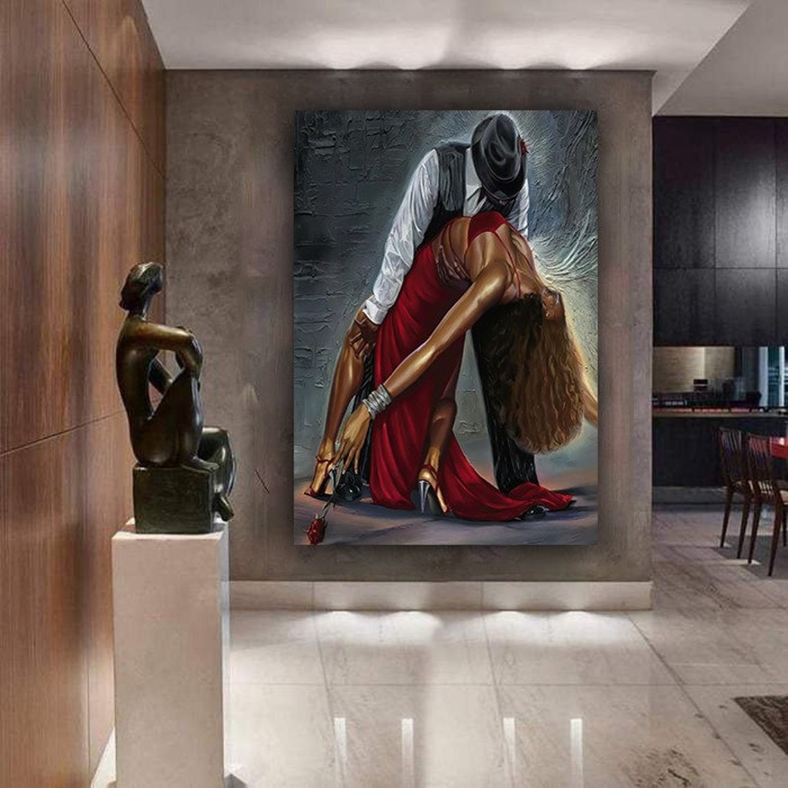 Passionate Dancing Couple Red Dress Romantic Latin Dance Wall Art