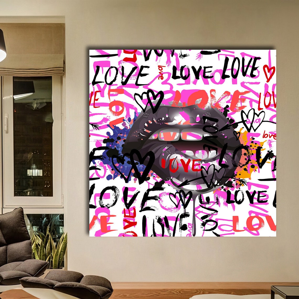 Lip Graffiti, Abstract Modern Art Print