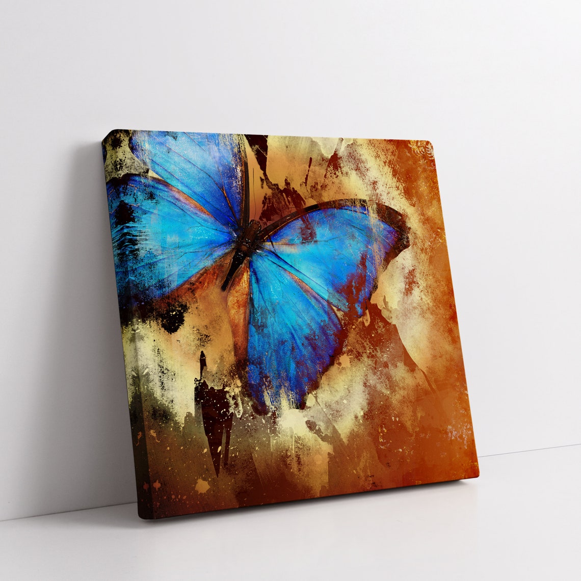 Blue Morpho Butterfly Gold Textured Background Artistic Wall Poster