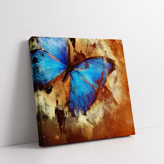 Blue Butterfly Painting Butterfly Print Animal Paintings Paint Textured Butterfly Painting