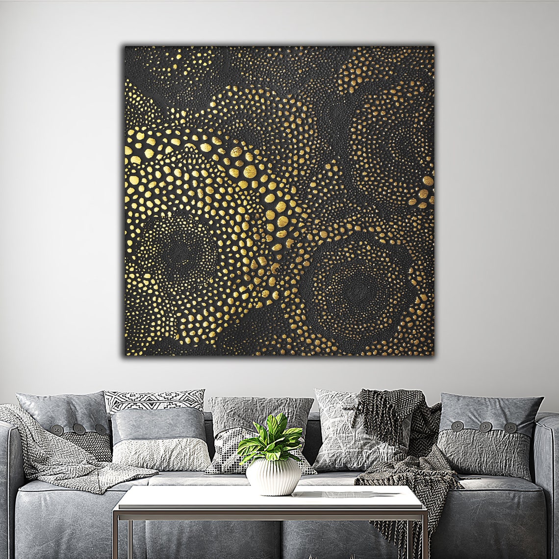 Black And Gold Dotted Mandala Abstract Luxury Glam Modern Wall Art