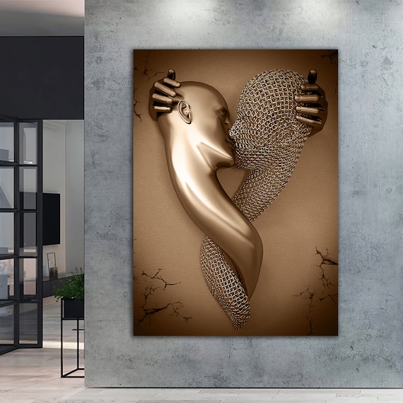 Kissing Painting 3 D Effect Painting Glitter Embroidered Print Love Painting Gift Art