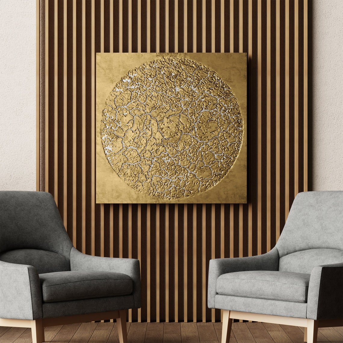 Golden Textured Circle Abstract Modern Gold Canvas Wall Art Poster