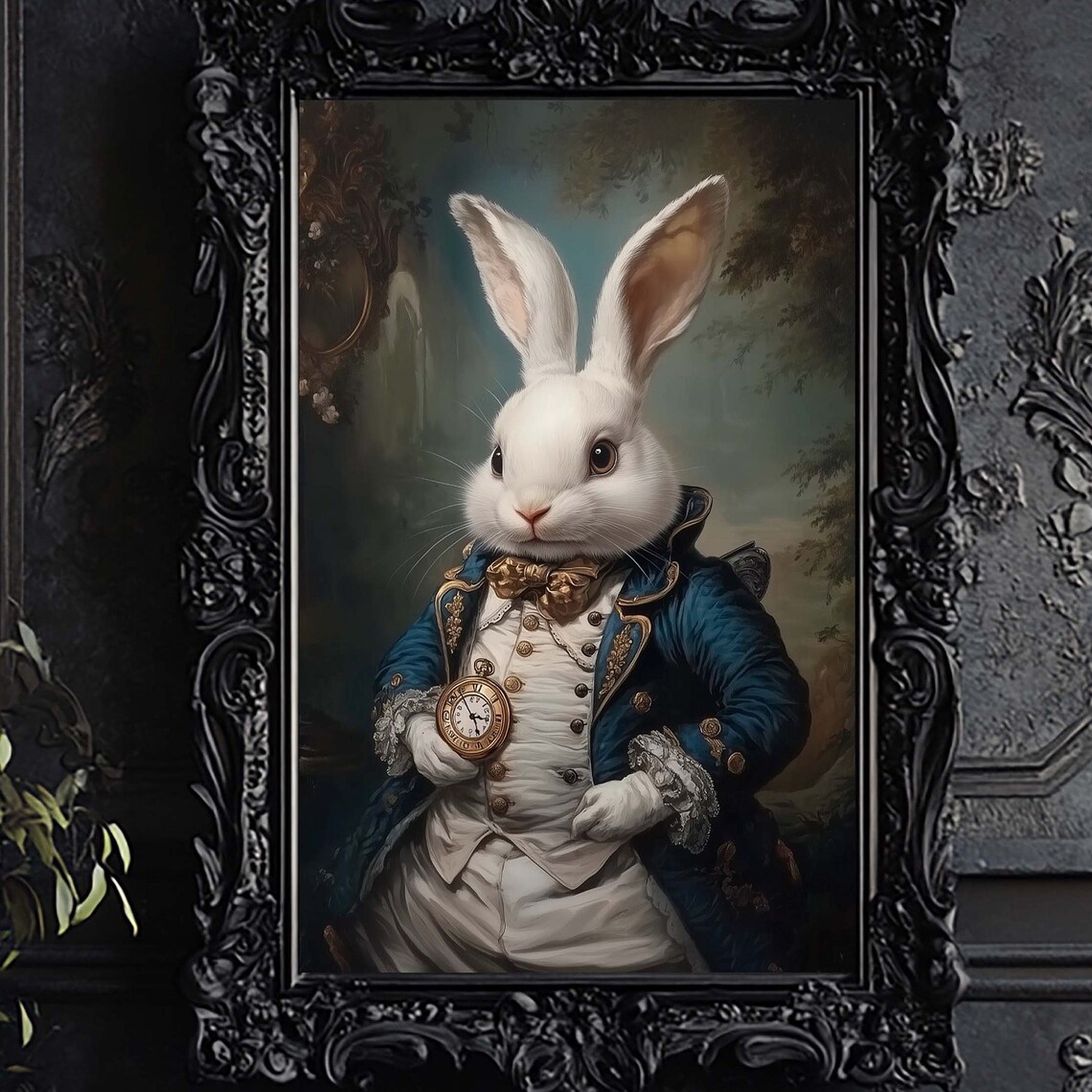 White Rabbit Victorian Portrait, Alice In Wonderland Art Print