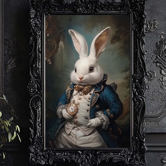 White Rabbit Victorian Portrait, Alice In Wonderland Art Print