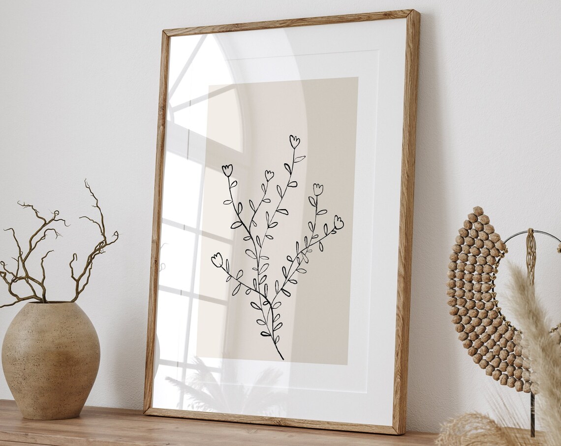 Neutral Botanical Line Art Beige Art Print - Image 3